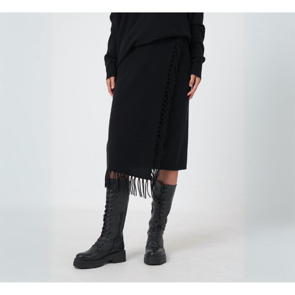 NEW REPEAT CASHMERE pull on wool cashmere skirt in black
